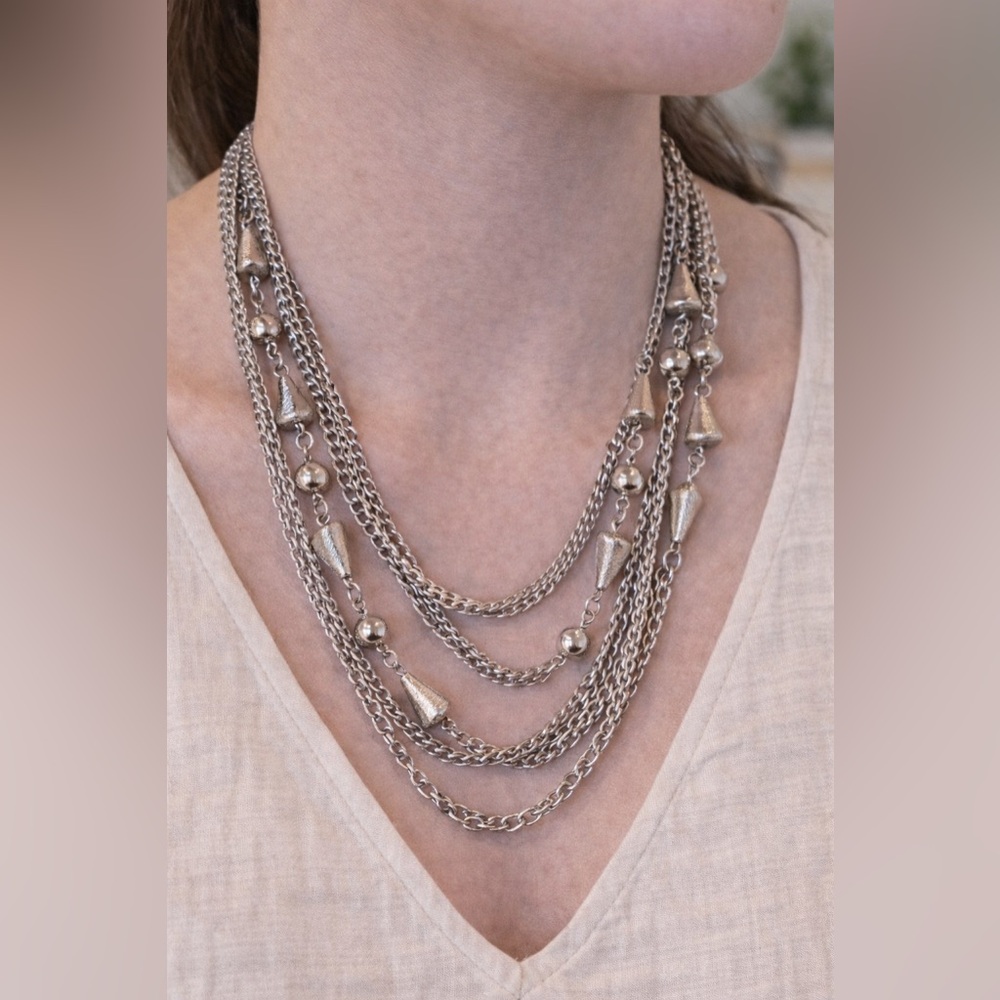 Long silver chain necklace